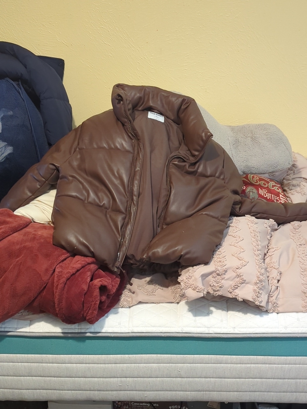 Old Navy Brown Faux-Leather Puffer Jacket